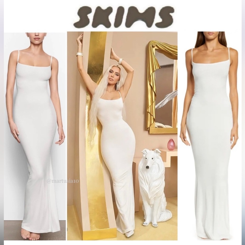 Skims Long Slip Dress in White NWOT. Size Small.